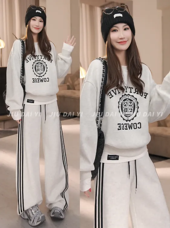 玖黛衣【徽章卫衣】冬季韩版加绒圆领印花百搭卫衣WYP48007