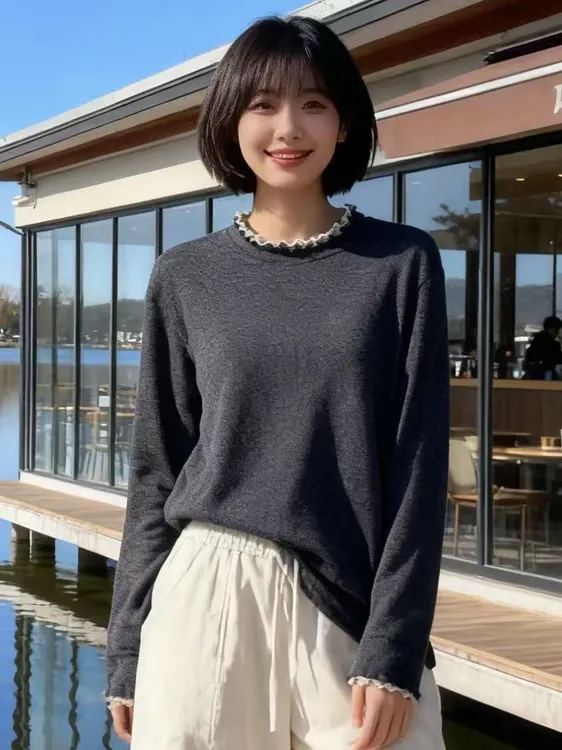 2025年秋冬时尚木耳领加厚保暖羊毛长袖单穿内搭打底衫