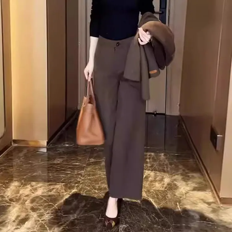 复古阔腿裤女2025修身显瘦高级感垂感窄版高腰气质妈妈休闲西装裤
