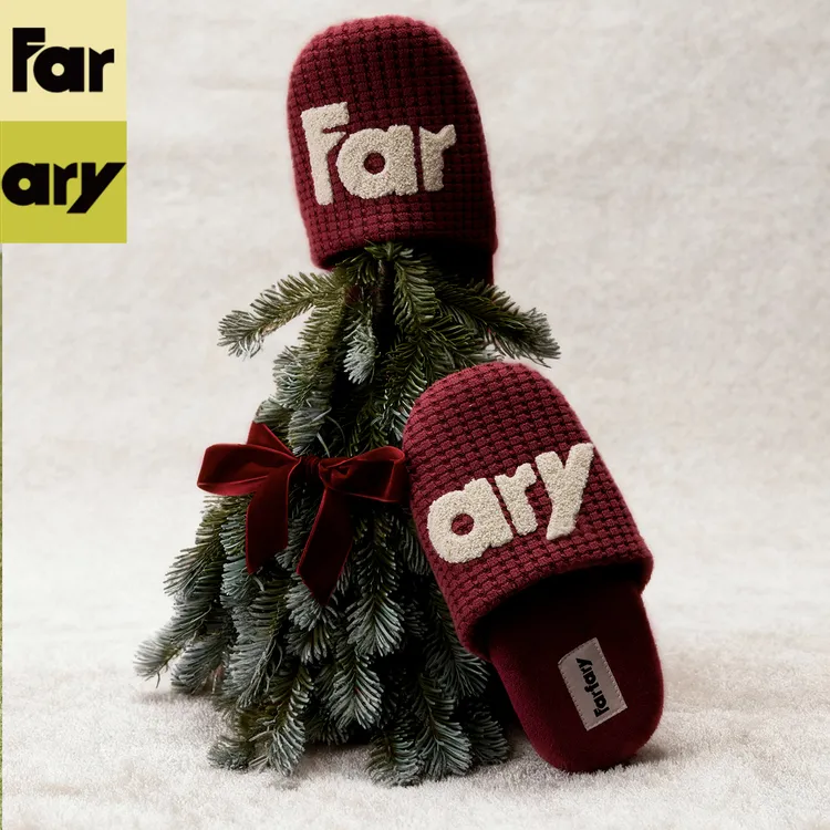 farfary番薯泥趣味拼色少女洋气时尚针织包头居家可爱棉拖鞋