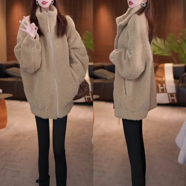 时尚韩版百搭加厚保暖短外套2025冬季新款宽松显瘦设计感立领上衣