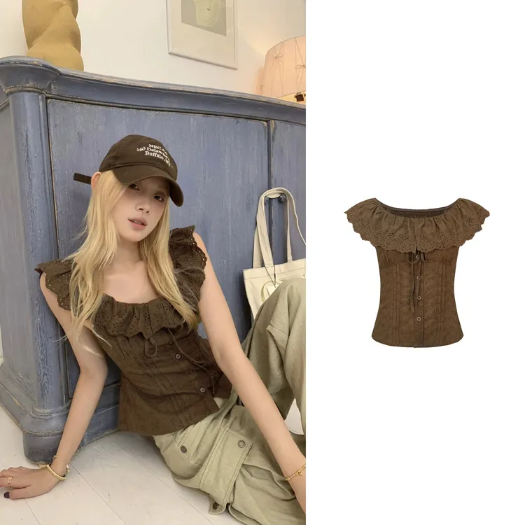 蕾丝花边小飞袖吊带背心2025夏季新款女装时尚别致修身短款上衣潮