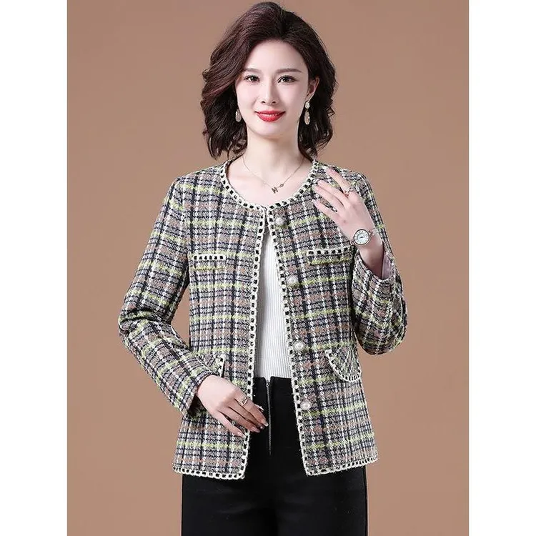 小个子妈妈春装外套女短款2025新款洋气小香风上衣中年春秋西装薄