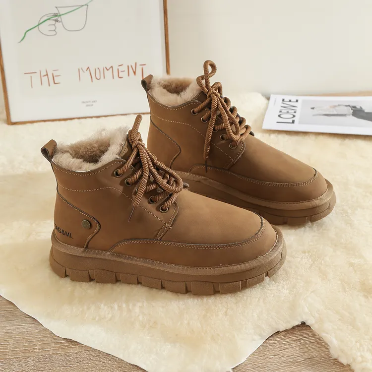 TG9818 羊皮毛一体内里 男士雪地靴冬季新款加厚保暖皮面系带棉鞋