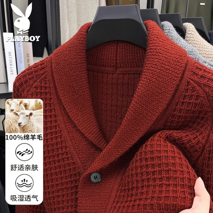 花花公子2025年秋冬男士长袖针织衫纯羊毛加厚保暖打底衫上衣