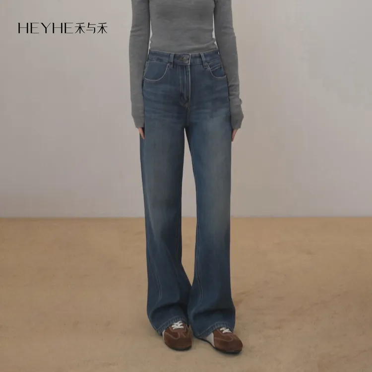 小禾【鹅绒牛仔】含鹅绒夹层高密斜纹加厚保暖蓄热高腰显瘦牛仔裤