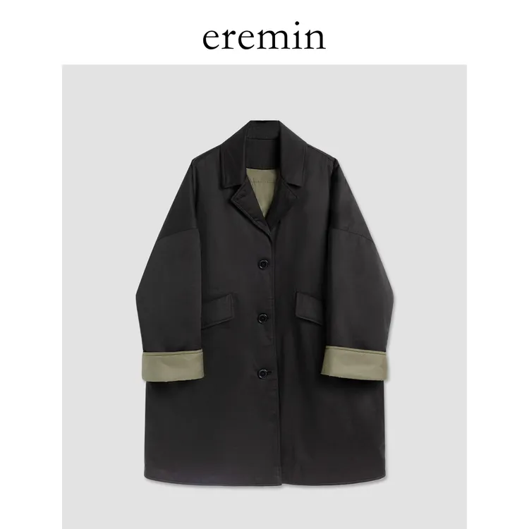 DE Mincollection撞色棉服/廓形中长款工装拼色厚款风衣棉服55897