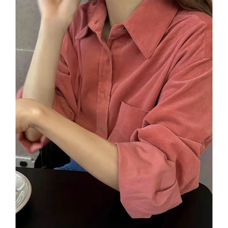 秋冬季新款经典款彩色灯芯绒衬衫叠穿洋气衬衣领衬衣休闲百搭长袖