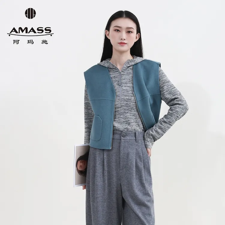 阿玛施/AMASS 秋冬新款时尚百搭双面马甲简约无袖背心外套540066