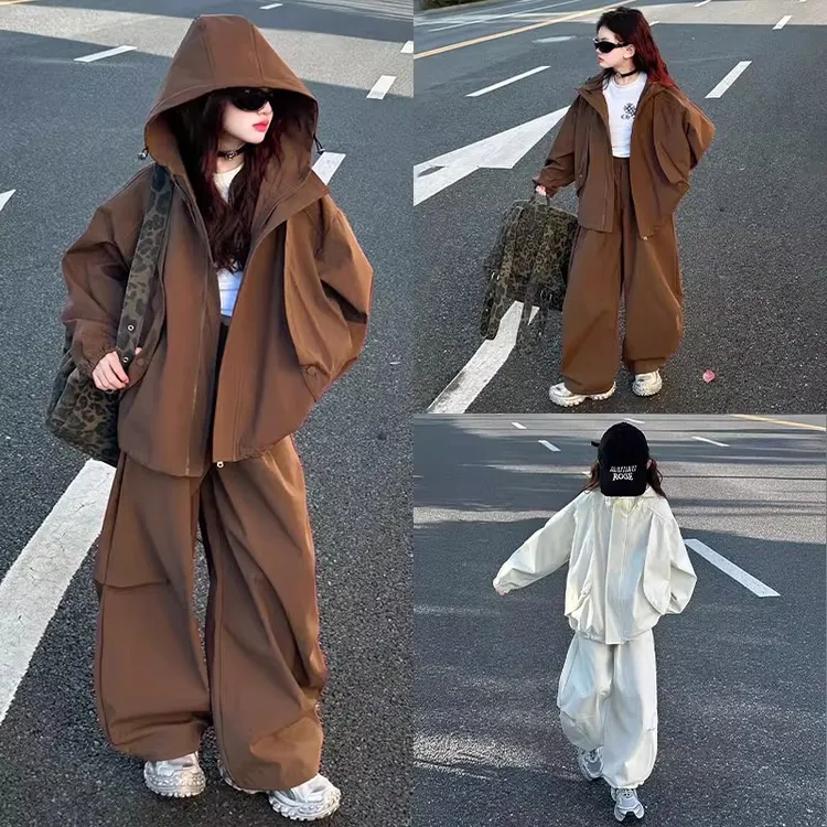 女童工装裤套装秋装2025新款女孩韩版洋气两件套儿童潮酷炸街穿搭