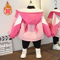 男童冬季新款加绒加厚连帽外套女童秋冬韩版可爱尖耳宽松保暖棉衣