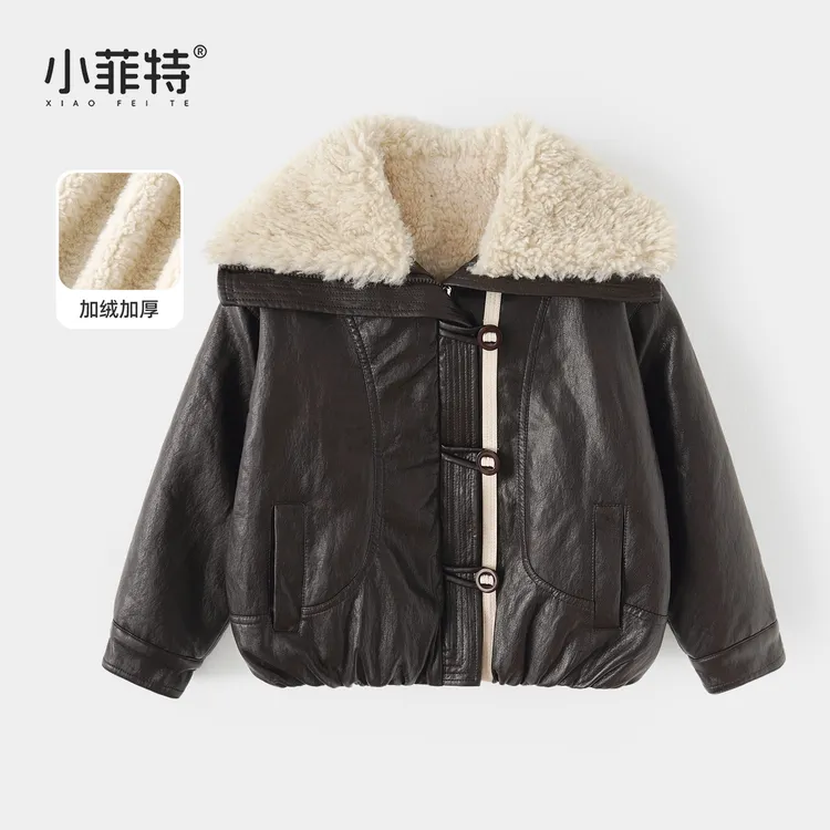 小菲特女童冬加厚外套中大童保暖上衣儿童休闲皮衣棉服YNYD58086