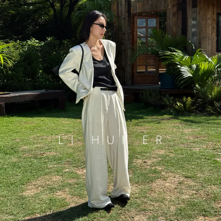 LiHuiEr李慧儿【白崖】2025秋季新款气质宽松白色西裤HNE039-2