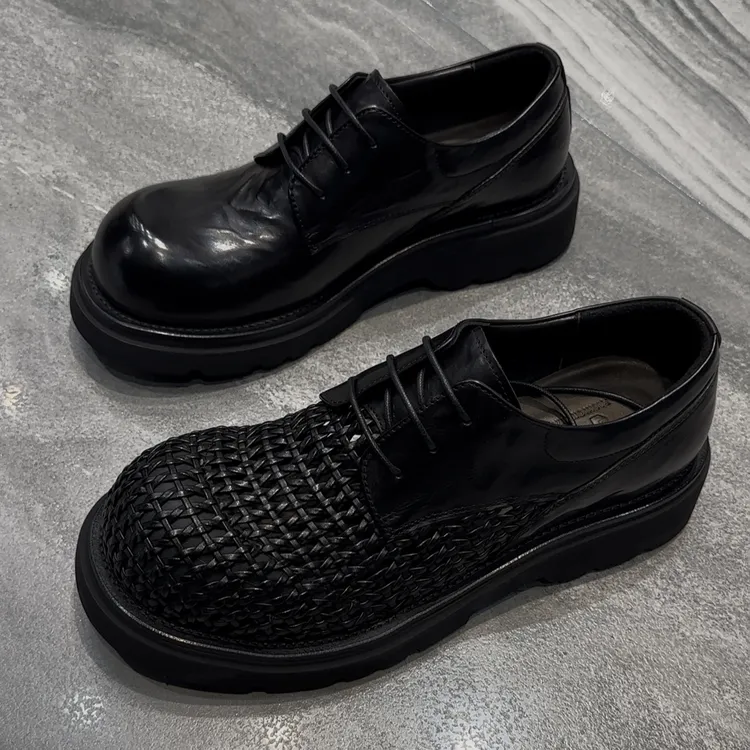 夏季透气镂空厚底大头休闲男皮鞋时尚百搭