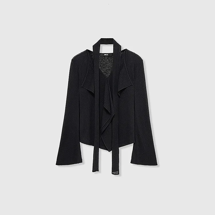 【明星同款】HPLY荷比俪秋V领飘带荷叶边设计针织衬衫HVF41611359