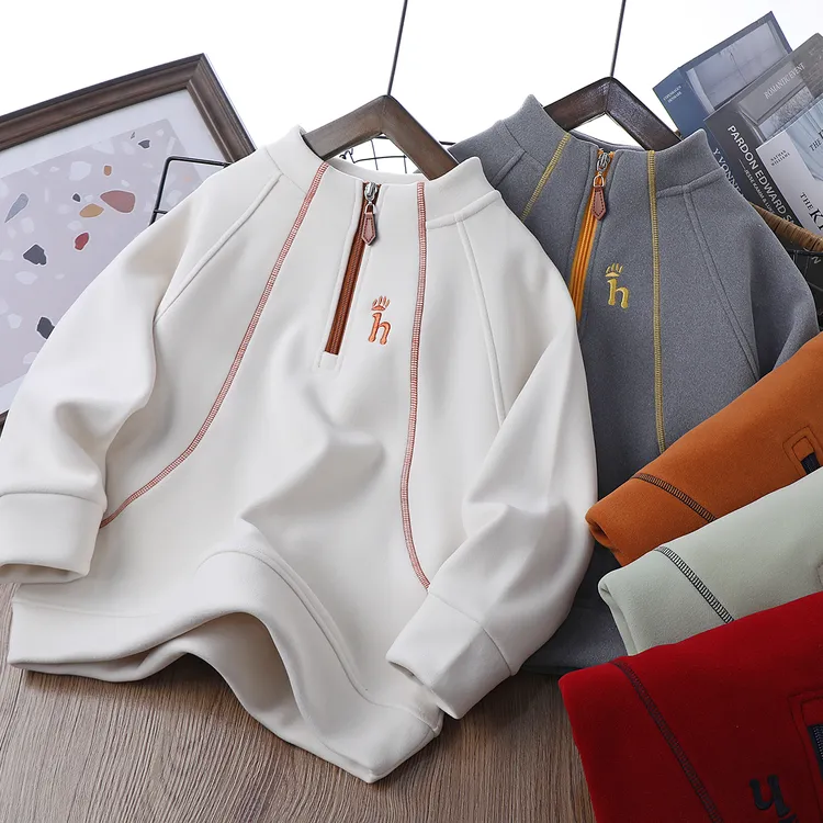 男童加绒卫衣冬季童装2025新款儿童防风保暖上衣半拉链帅气打底衫