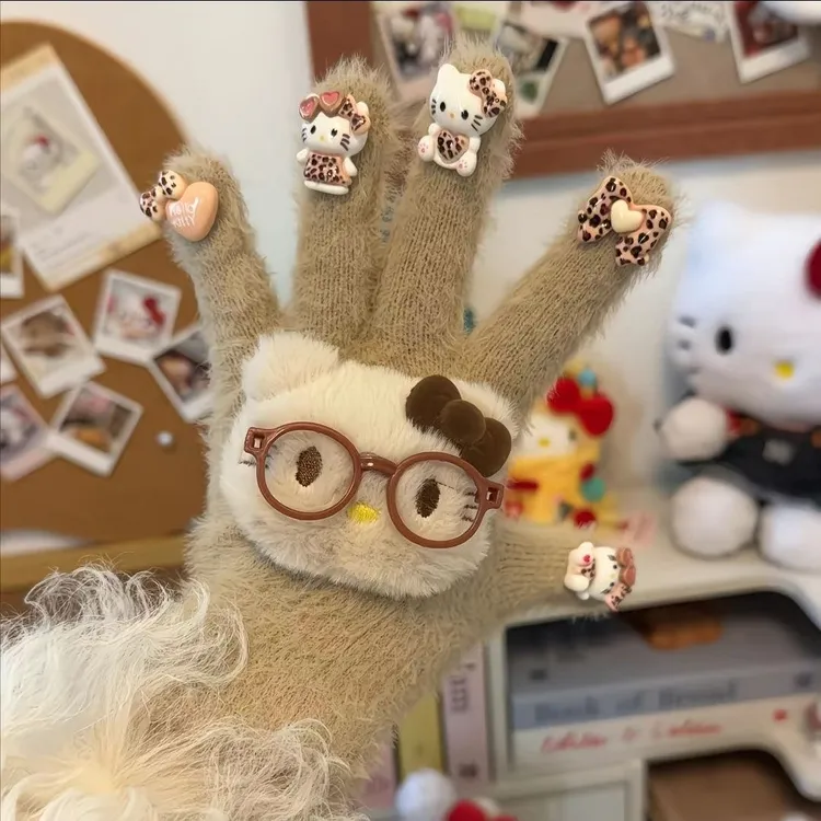 可爱手指玩偶猫咪玩偶美甲搞怪手套材料包卡通送女友闺蜜创意礼物