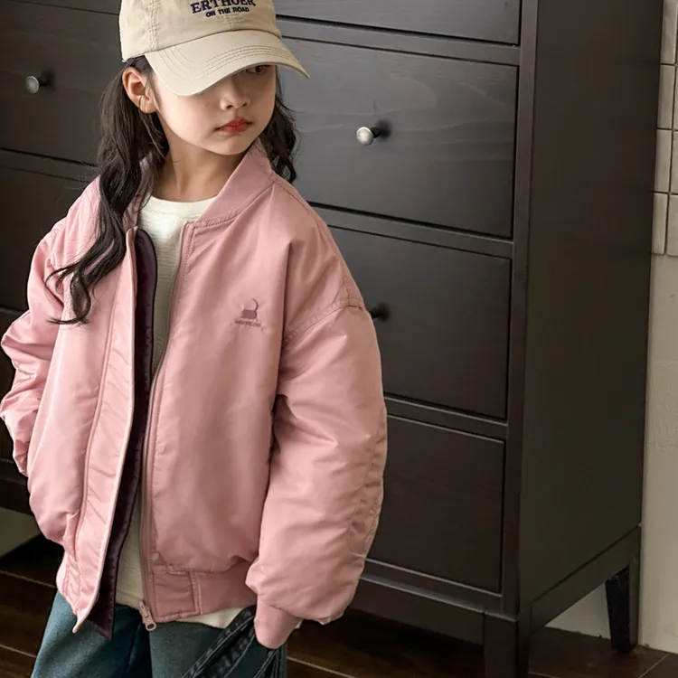女童夹棉外套秋冬款儿童冬装加厚中大童两面穿棉服秋季洋气棒球服