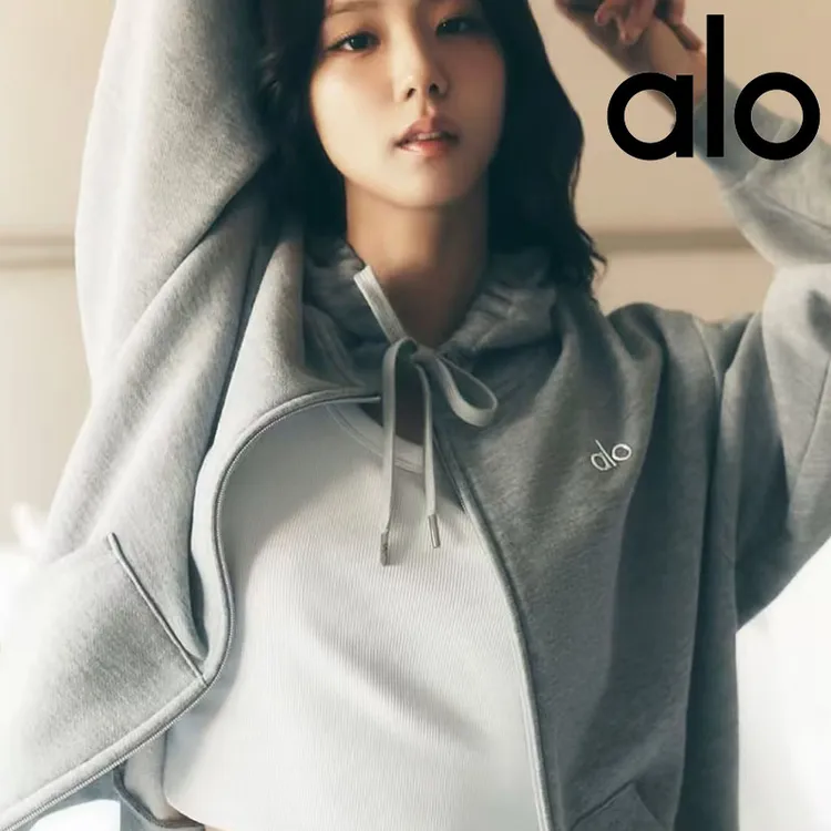 alo金智秀同款连帽外套女秋冬款拉链开衫宽松运动棒球服百搭上衣