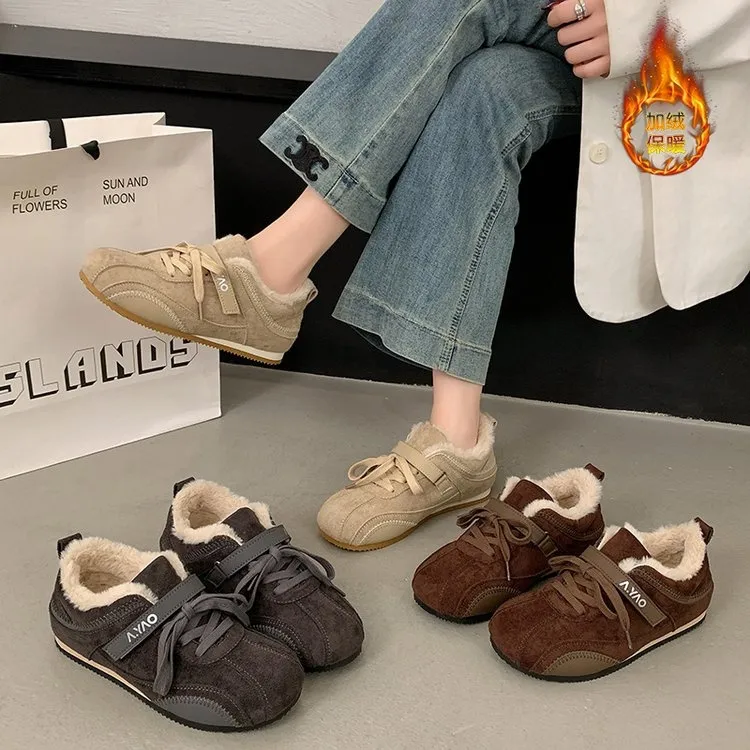 YXJM棉鞋休闲风秋冬拼色棉靴/毛靴复古港风冬季加绒德训鞋女鞋