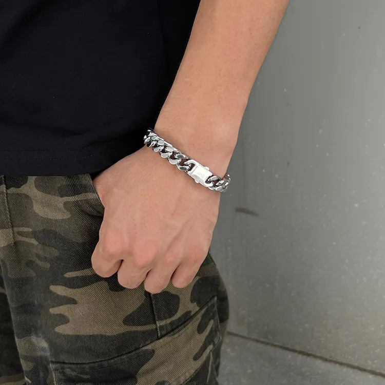 钛钢手链 不掉色古巴链男士手饰嘻哈美式百搭小众个性简约粗款