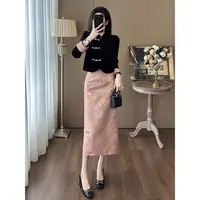 【沐紫】【两件套】【有里布】上衣开叉半身裙两件御姐气质套装裙QJ0075