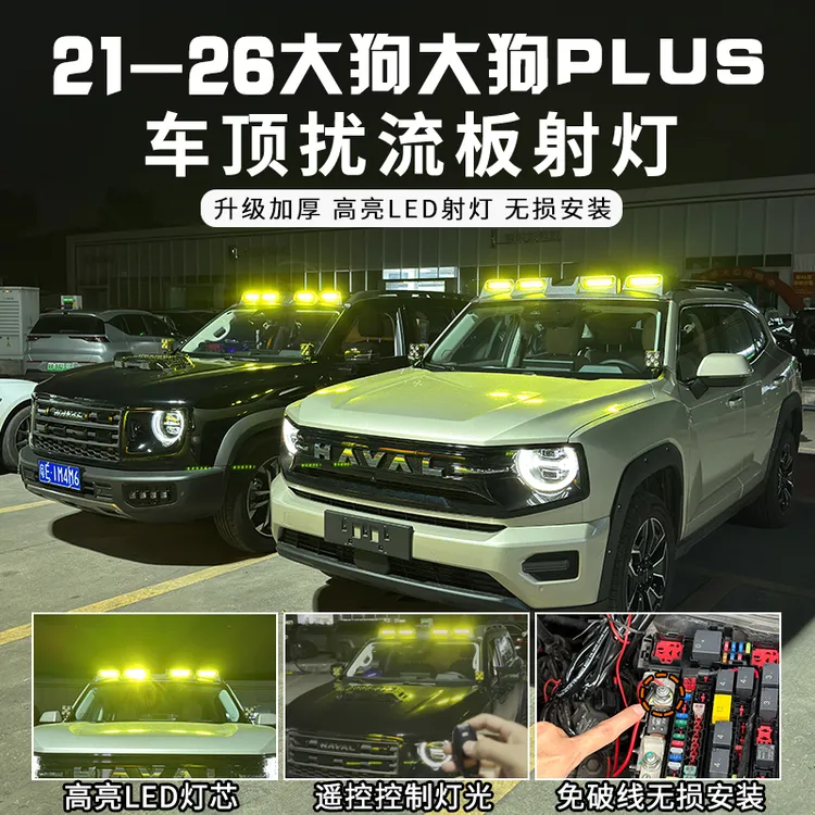 哈弗一代2426二代大狗plus猛龙车顶扰流板射灯改装拓展平台车顶灯