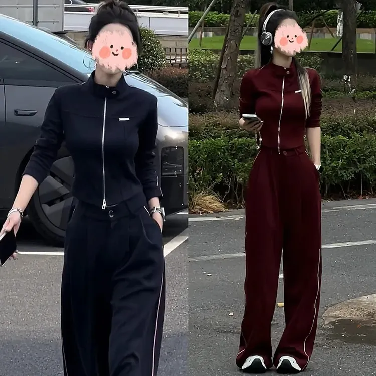 时尚套装显瘦阔腿裤气质长袖上衣运动休闲女装长裤2025年春秋新款