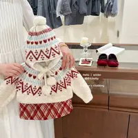 【咸柠七】圣诞红格颂！复古费尔岛提花毛衣女童秋冬慵懒风针织衫