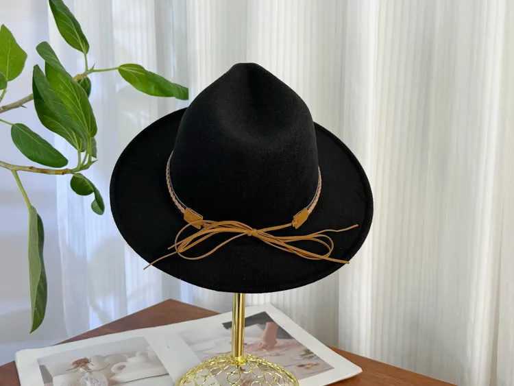 英伦风巴拿马礼帽帽秋冬季男女同款大檐帽子百搭帅气时毛呢尚礼帽