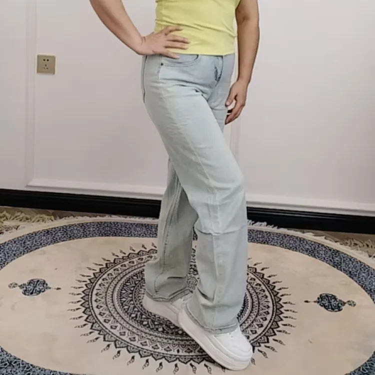 66607高腰直筒牛仔裤女秋季新款宽松百搭小个子浅色直筒拖地裤子