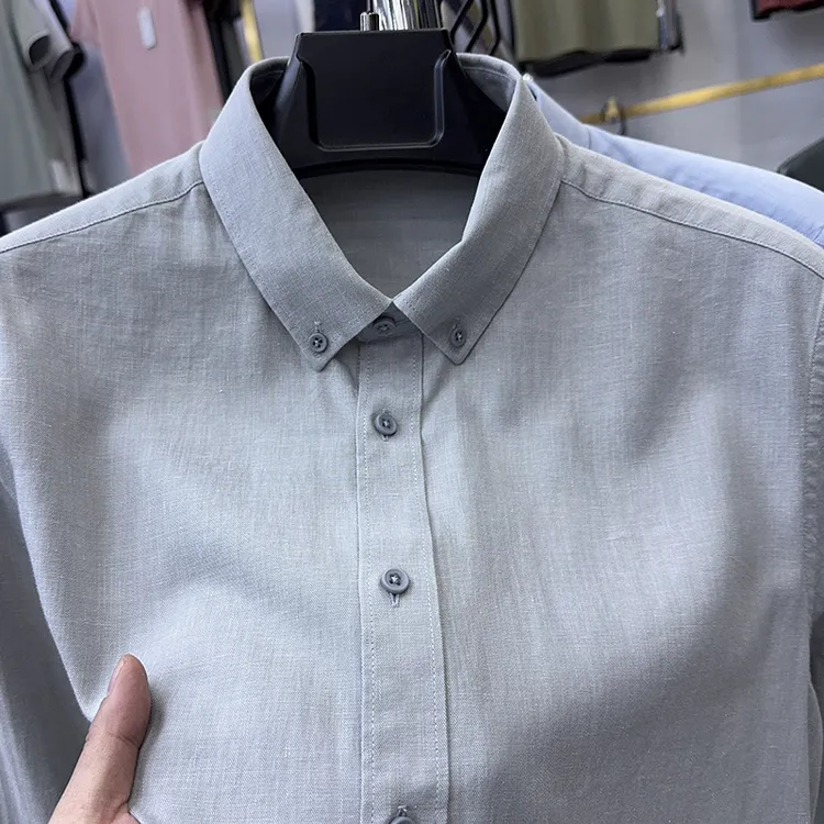 Zero Degree North高档含亚麻长袖衬衫男士春秋商务休闲衬衣上衣