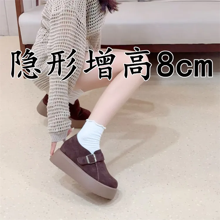 真皮~厚底勃肯鞋女2025新款小个子内增高百搭复古休闲懒人乐福鞋
