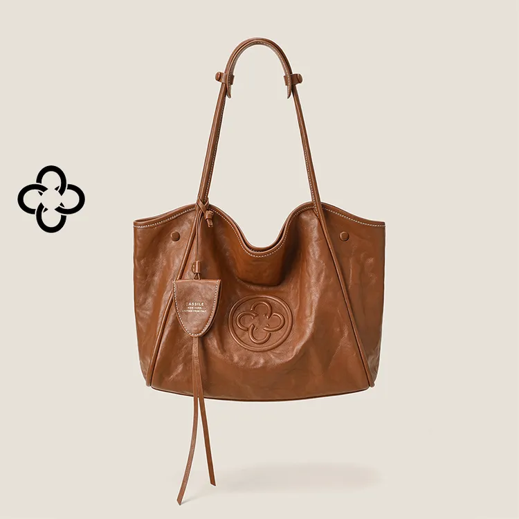 CASSILE/卡思乐牛皮托特包2025新款时尚复古大容量单肩通勤包