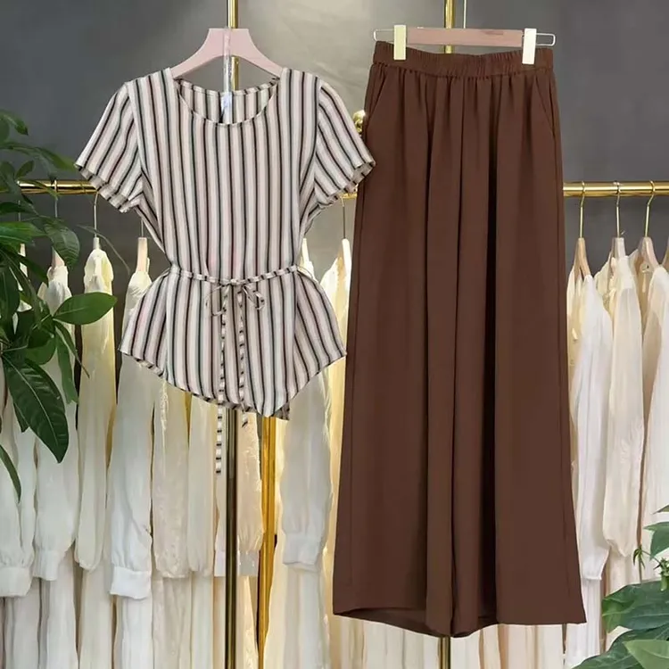 【两件套】时尚套装2025新款夏高级感洋气上衣+休闲裤套装D3114