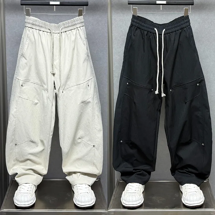 秋季新款美式潮牌拼接工装休闲裤男士潮流宽松渐变痞帅阔腿弯刀裤