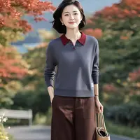 HH#翻领撞色毛衫针织衫女显瘦洋气时尚新款短款宽松上衣DY14894