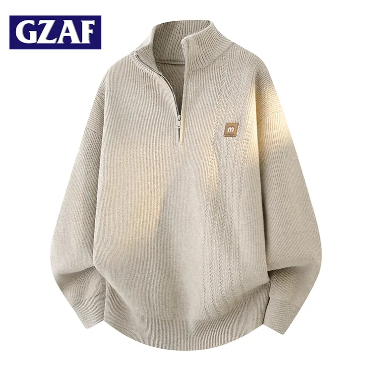 GZAF半拉链立领简约针织衫男士高端秋冬季保暖线衣内搭潮牌毛衣