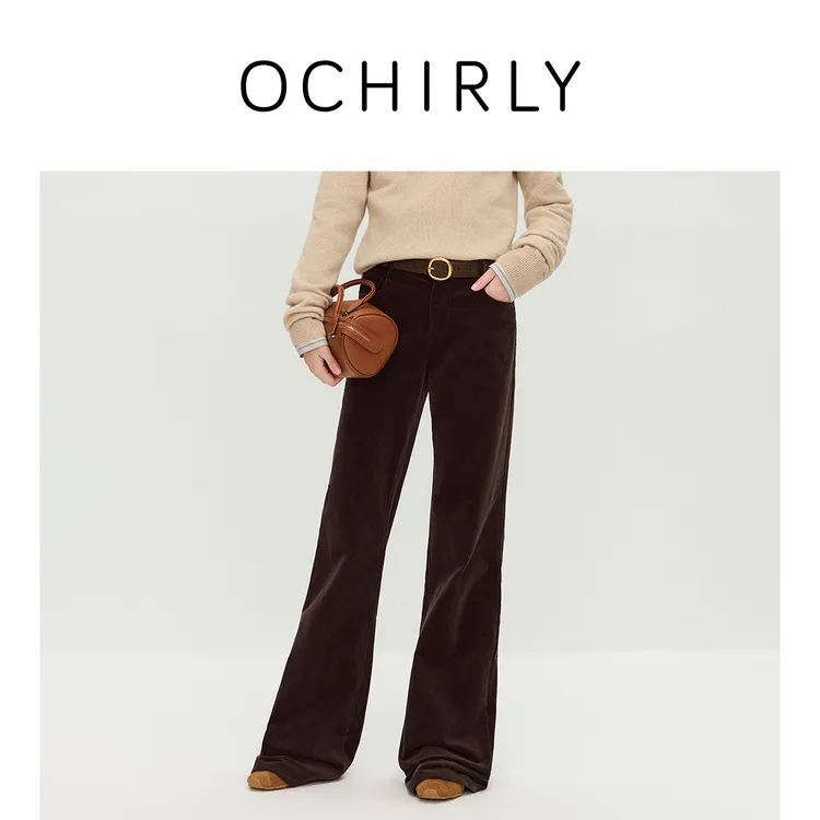 OCHIRLY欧时力 弹力灯芯绒微喇叭裤阔腿长裤复古显瘦2025冬季新品