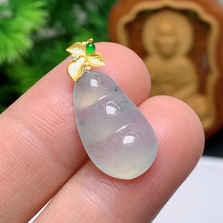 天然翡翠A货18k金镶嵌福豆吊坠251119  尺寸:20.8*11.5*6