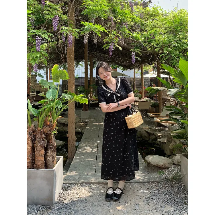 知葵微胖定制【星河梦露】初夏韩系碎花高腰显瘦连衣裙12254L4593
