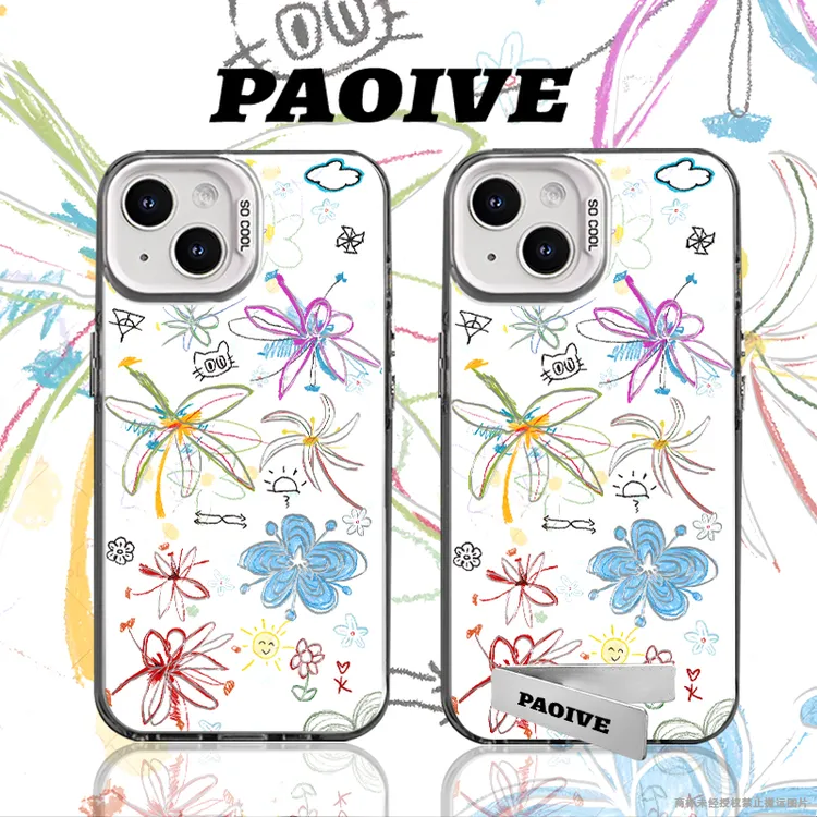 适用苹果华为vivo一加iPhone14小米三星涂鸦防摔彩银手机壳