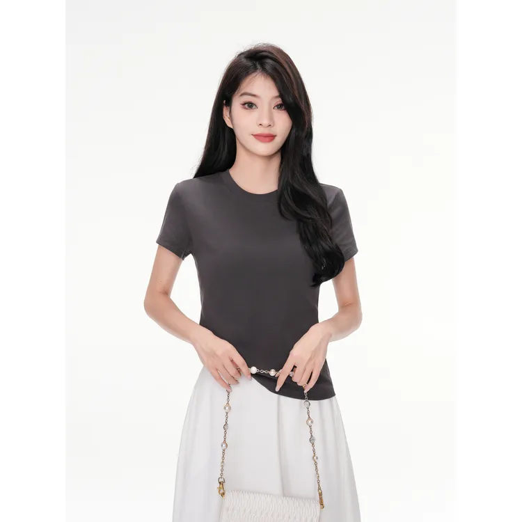 休闲气质打底衫时尚情侣装上衣洋气针织短袖女式百搭T恤夏季简约