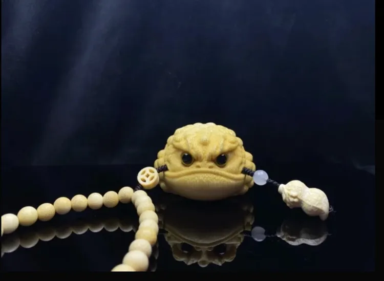 《扁款恶霸》新款6公分➕金蟾文玩手把件龙血金丝竹实心竹雕刻