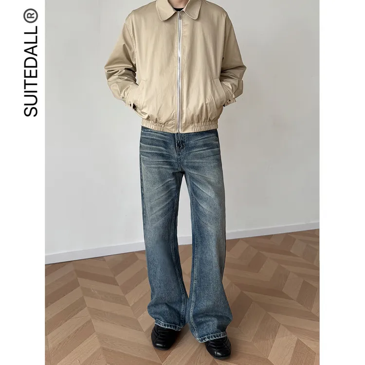 SUITEDALL“2021M”复古蓝牛直筒微喇版型立体猫须12.5oz百搭牛仔裤