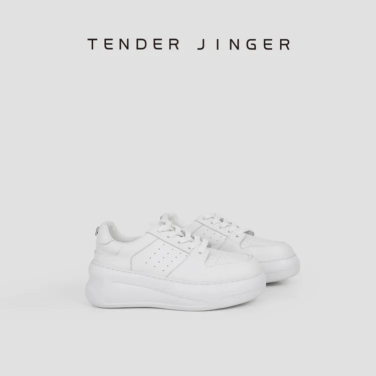Tender Jinger时尚厚底白色百搭2025年春季透气经典系带休闲鞋