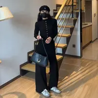 小个子美式慵懒风休闲裤女早秋新款高腰垂感直筒裤微喇长裤