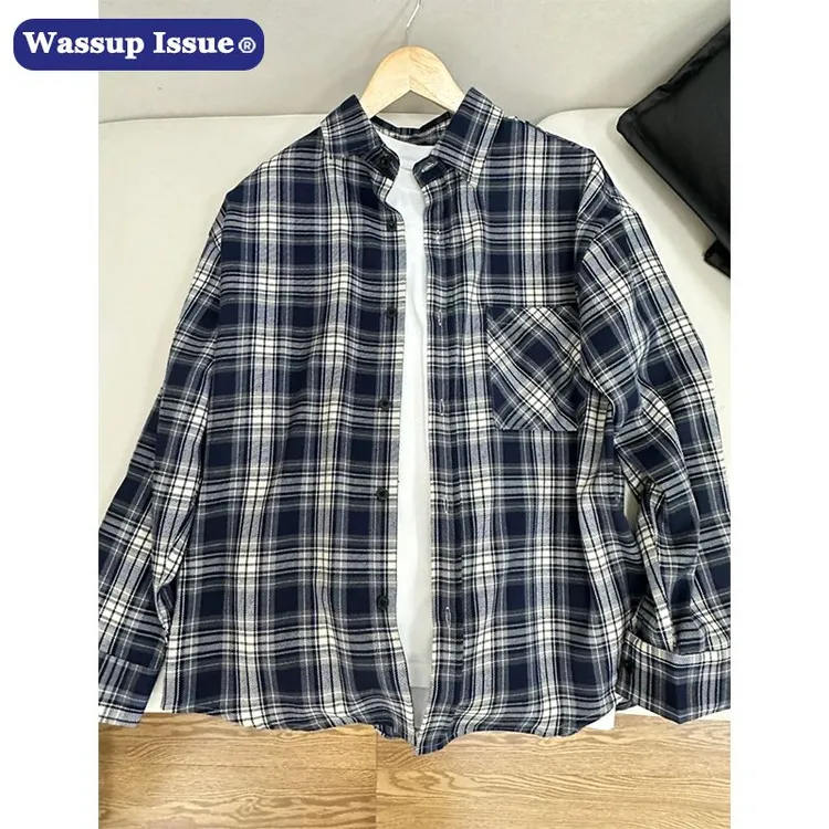 WASSUP ISSUE美式复古潮流长袖格子衬衫男款春季宽松百搭休闲衬衣