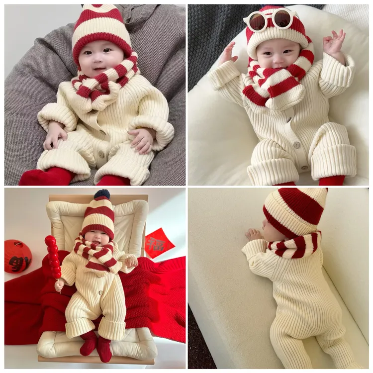 韩版婴儿连体衣秋冬装男女宝宝纯色针织服新生儿秋季毛衣打底衫潮