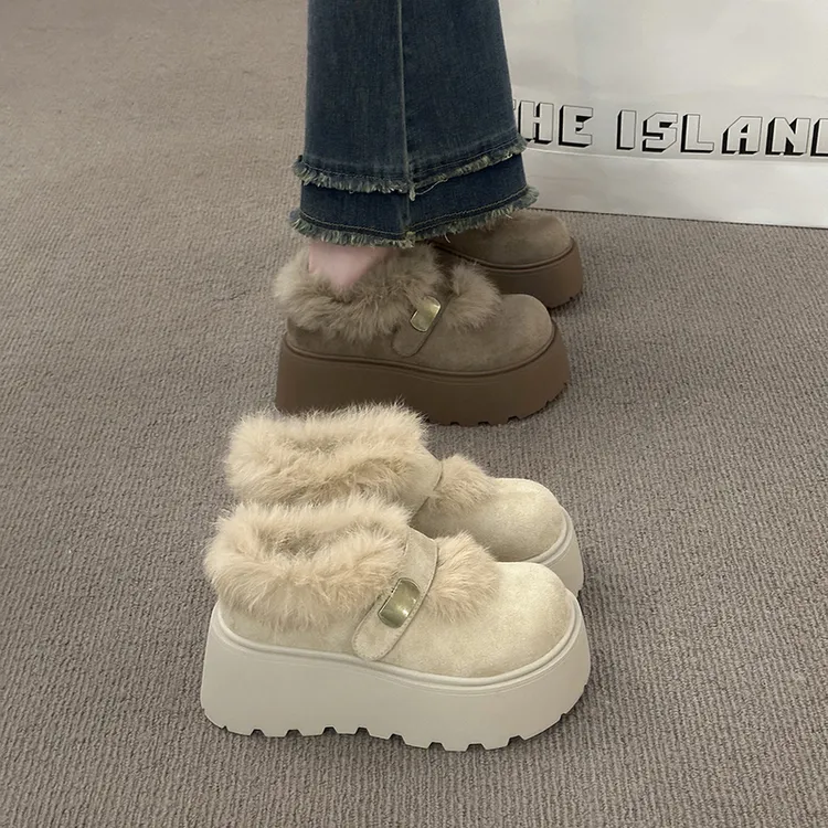 7cm增高厚底加绒毛毛勃肯鞋女2025新款冬雪地靴防滑外穿保暖棉鞋